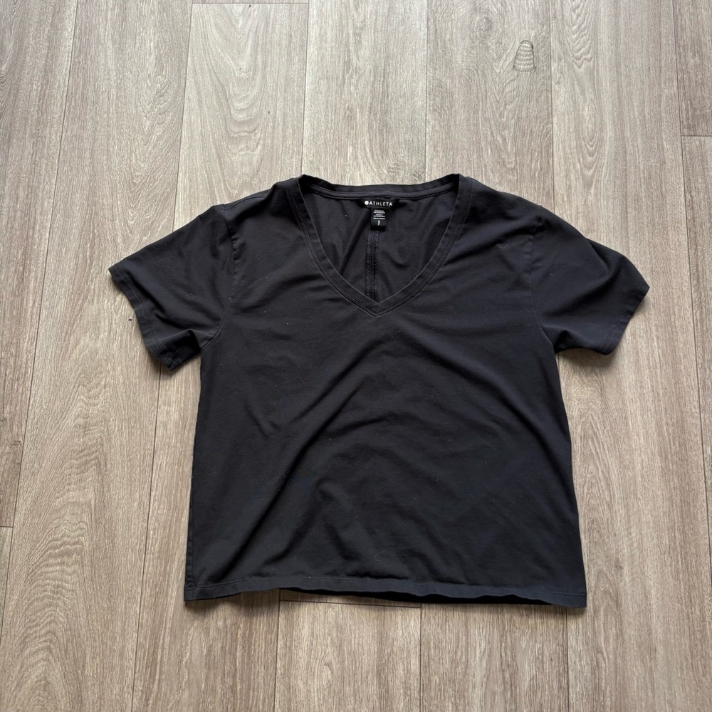 Athleta black cotton spandex cropped t shirt size small